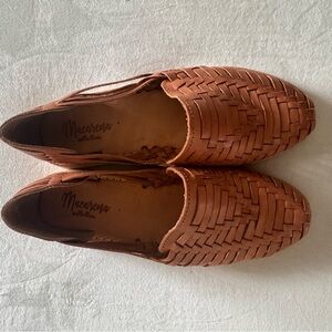 Macarena Collection Women's Woven Leather Flats in Cognac
